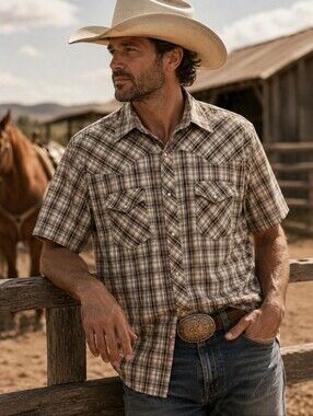 Wrangler Plaid Pearl Snap Western Cowboy Shirt Men's XXL Ranch Rodeo